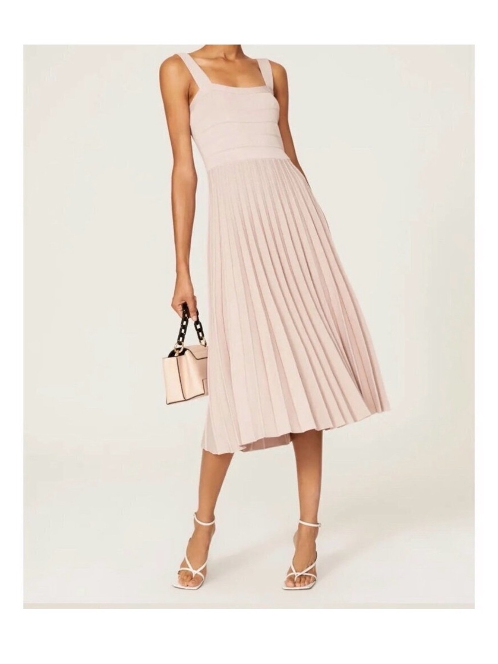 Derek Lam 10 Crosby Pleated Knit Taupe Pink Midi Dress EU 44 US 8 EUC